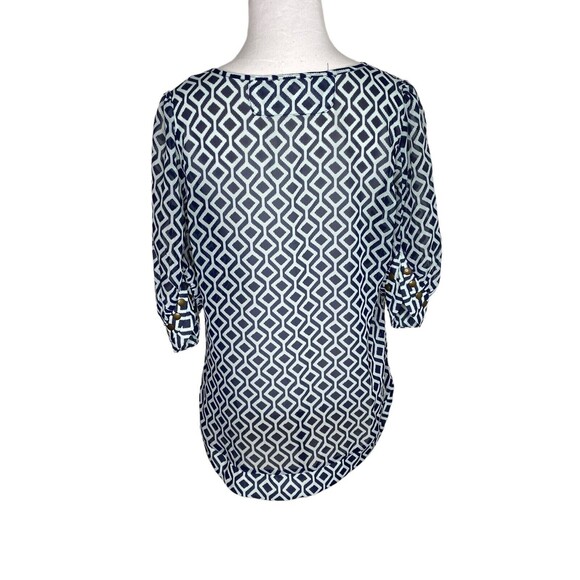 41 Hawthorn Geometric Print Blouse Copper Stud Accents Short Sleeve Size Small - Picture 3 of 8